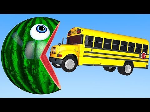 Learn Colors with PACMAN and School Bus Farm WaterMelon Street Vehicle for Kid Children