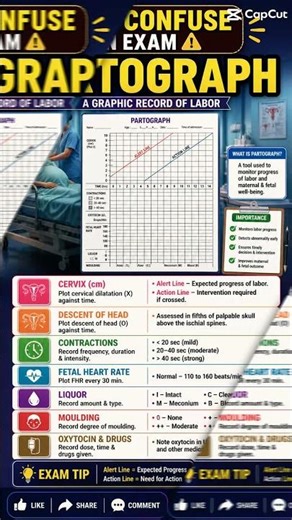 Partograph Explained | Alert & Action Line | Nursing Exam Shorts #medicalshorts #staffnurse