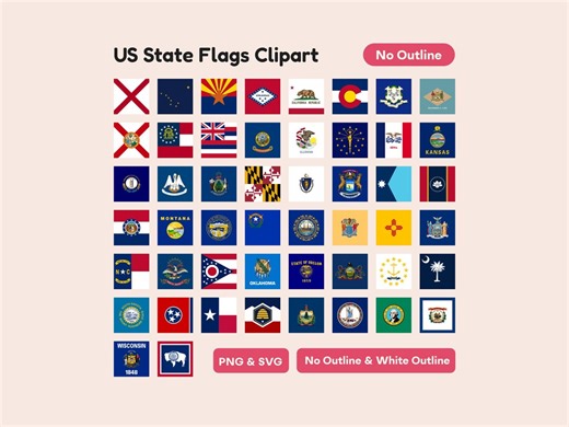 50 US State Flag Clipart Printable Sticker - Square Flag Png Svg Pdf - Etsy