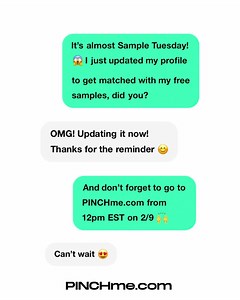 Tell everyone you know! 🗣 Up-to-date profiles mean you could qualify for more FREE samples this February Sample Tuesday (2/9)! 🙌⁠💖 | PINCHme