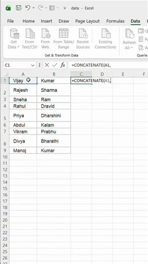 How to use CONCATENATE Formula in Excel | Merge Cells Text #shorts #excel #exceltips #exceltricks