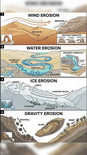 Erosion Types Comparison: Wind, Water, Ice & Gravity Explained #facts #space #geoscience #erosion