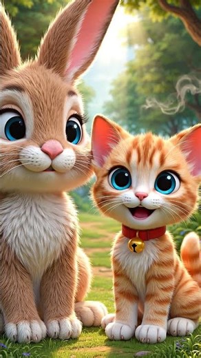 Rabbit encourages kitten with a nod #hoathinhdethuong #hoathinh3d #rabbitandkitten #hoathinhthieunhi