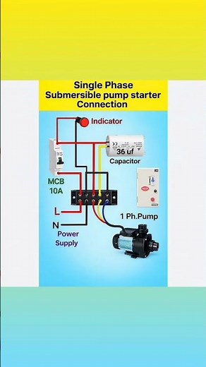 Single Phase Submersible Pump Starter Wiring | 1HP Pump Connection Diagram | MCB + Capacitor
