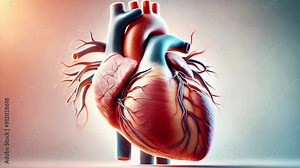 3D Beating Heart Animation - Medical Anatomy Visualization with Detailed Cardiovascular System and Pulsating Arteries - Ideal for Healthcare and Educational Purposes