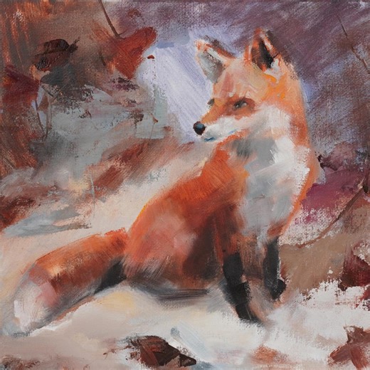 Red Fox Original Oil Painting, Winter Wildlife Artwork - Etsy