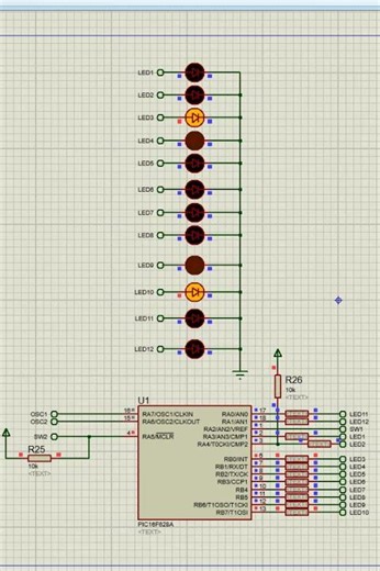 12 line multi action chaser using pic16f628a microcontroller