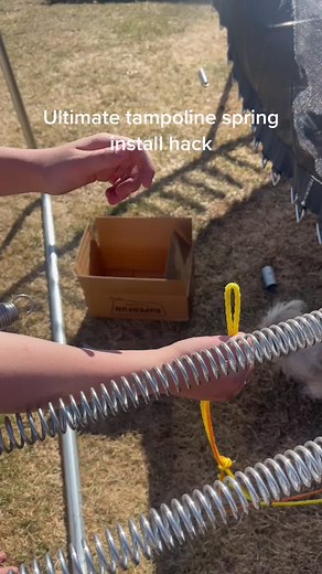 Who knew this is how to install trampoline springs. #hack #spring #trampoline #fyp #lifehack #foryou