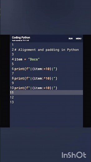 Alignment and padding in Python #python #pyp #python3 #java #coding #code #coder #pythonprogramming