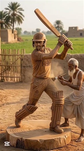 He Carved a Cricket God From Wood… With Bare Hands in a Village! 😱🏏"#woodcarving #woodstatue