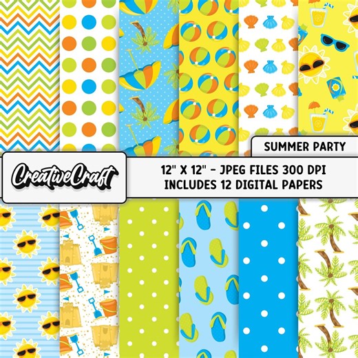 12 Beach Party Digital Papers, Summer Party Backgrounds, Tropical Printables Papers, Summer Scrapbook Papers, Party Backgrounds Designs, - Etsy