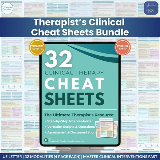 32 Clinical Therapy Cheat Sheets Bundle: Psychotherapy Interventions & Verbatim Scripts, Social Work Modalities Guide (PDF) - Etsy
