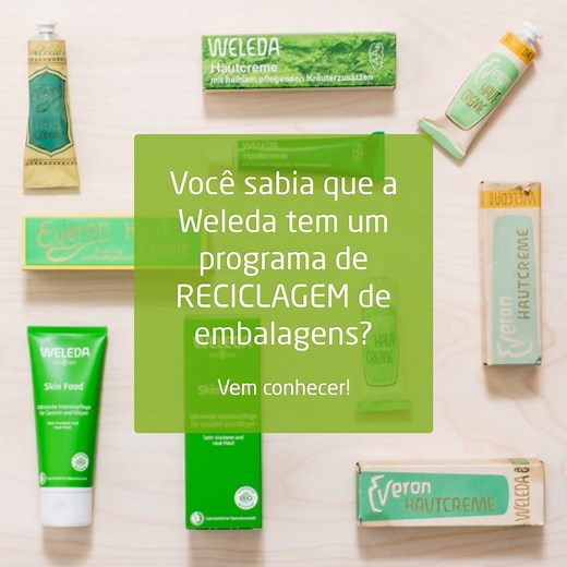 Você conhece o nosso programa de Reciclagem e Logística Reversa em parceria com a TerraCycle? Ao depositar uma embalagem Weleda em um dos coletores das nossas lojas ou enviar por correio, você contribuí para conseguirmos realizar o descarte ambientalmente correto dos nossos produtos, além de apoiar a Associação Beneficente Parsifal com doações! Quer conhecer mais sobre o programa ou saber como funciona a mecânica gratuita com os correios? Acesse o link na bio ou terracycle.com/reciclagem-weleda 