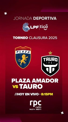 ¡EL CLÁSICO NACIONAL POR RPC RADIO! ⚽️🔥 Hoy el @cdplazaamador y @taurofc se miden una vez más en un Clásico Nacional en el COS Sports Plaza, desde las 8:15 PM, por la jornada 2 de la @lpfpa.🔥⚽️ No te pierdas ni un minuto de este partidazo, sintoniza RPC Radio, a través de la 90.9 y 106.3 FM, para vivir toda la emoción en vivo.📻✨ ¡Emoción, pasión y fútbol del bueno, solo con Los Campeones del Aire! 📻🎙️ #RPCRadio | RPC Radio