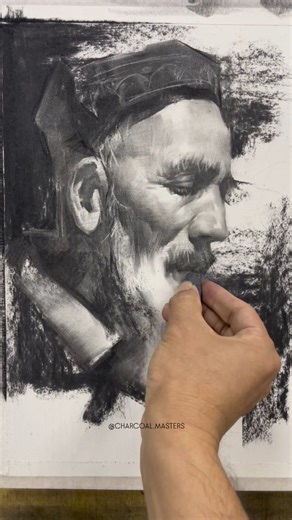 Charcoal Drawing Art Gallery | Charcoal portrait drawing by artist Lao Wu (Douyin) — a powerful study of character and age, built through bold contrasts and expressive... | Instagram