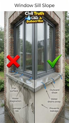 Window Sill: Flat vs Proper Slope 💧 #civilengineering #construction #education #yt #ytshorts #learn