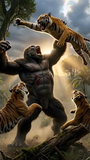 King Kong vs Sabertooth tigers Very 😱 Har Fight #ai #trending