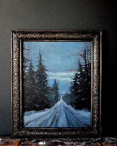 Hand-painted Winter Country Road Oil Painting, Framed Forest Landscape Art - Etsy