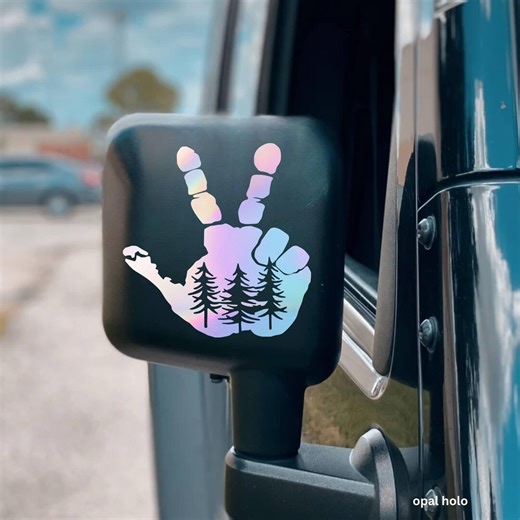 Jeep Wave Forest Decal • Pine Tree Hand Sticker • Holographic or Solid Vinyl Car Decal - Etsy