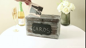 MyGift Wedding Card Box - Rustic Torched Wood Reception Gift Card and Thank You Cards Holder with Slotted Lid, Latch and Chalkboard Label