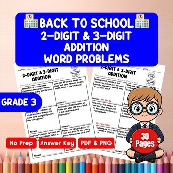 3rd Grade 2-Digit & 3-Digit Addition Word Problems Worksheets | Back to School