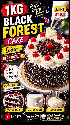 🍒🎂 Perfect Black Forest Cake Icing Tutorial! |😍🎂 1KG CAKE TIPS & TRICKS |😉✨ BAKERY STYLE AT HOME!
