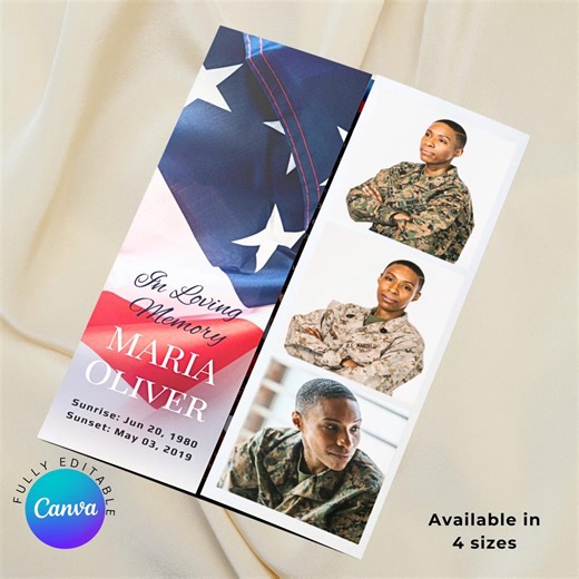 Military Veteran Funeral Program Canva Template Gatefold Patriotic Funeral Memorial Service Editable Obituary Printable for American Soldier - Etsy