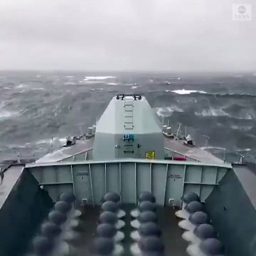 ROUGH SEAS: Footage captures a giant wave crashing over The Royal Navy's HMS Northumberland as the vessel encountered stormy waters. https://abcn.ws/34xE9YG | ABC World News Tonight with David Muir