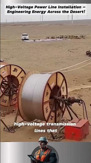 High-Voltage Power Line Installation – Engineering Energy Across the Desert