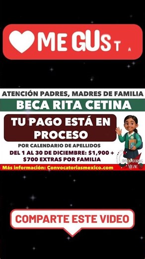 📌🤑Payments for the Rita Cetina Gutiérrez Scholarship 2025 will be made from December 1st to 31st.