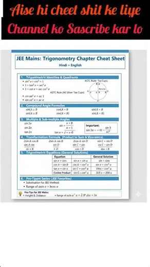 Trigonometry Cheat Sheet for JEE Mains 2026! 🔥 | All Formulas in 1 Page