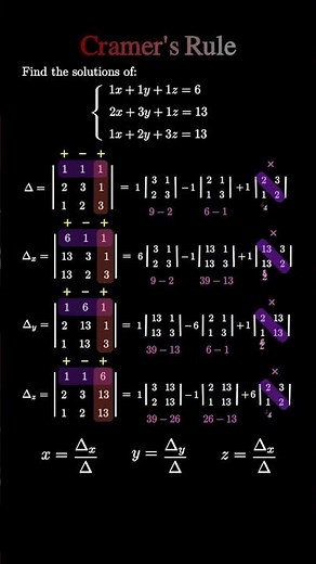 Cramer's Rule for 3x3 Systems| Full Walkthrough!#Cramer #LinearAlgebra #Math #MathHelp #Determinants