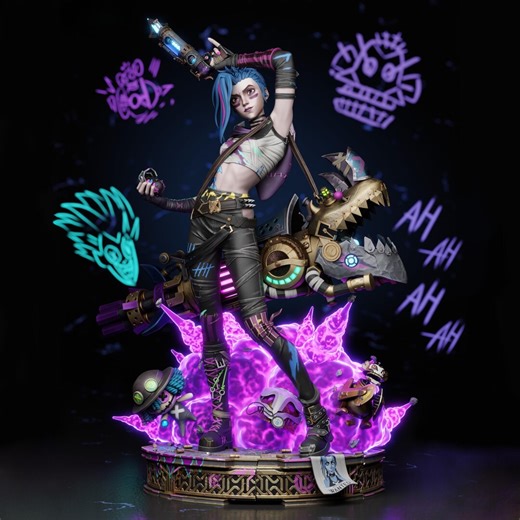 Jinx-inspired 3D STL Model | Chaotic Girl Statue With Weapons & Effects | Printable Gaming Fan Art Collectible - Etsy