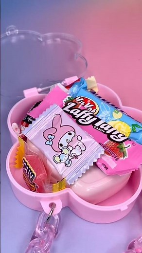 Pink Lunch Snack Box Packing Satisfying ASMR Candy Jelly Gummy Chocolate Food Mukbang
