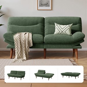 CHITOOMA 66" Futon Sofa Bed with Adjustable Backrest and 6-Level Armrests, Green Corduroy Convertible Futon Couch, Comfy Loveseat for Small Spaces, Apartment or Office