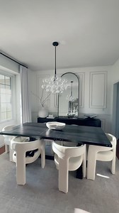 This mirror was the final piece to my dining room transformation. I wanted a tall black arched mirror to display above my gorgeous 96in long solid wood console table from @vinnahomeandkitchen. I found the heavy, thick framed, black arched mirror on Amazon. You can shop my this room in my link tree (link in my bio) . Console table @vinnahomeandkitchen . Mirror & dining table & chairs (In my Amazon store) . Wall Moulding @luxe_architectural_moulding . Bubble chandelier @the_light_factory . #dining