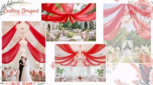 Wedding Ceiling Drapes Red 5x30FT 2 Panels Wedding Arch Draping Fabric Chiffon Curtain Drapes for Backdrop Sheer Ceiling Drapery for Wedding Ceremony Reception Banquet Ceiling Decorations