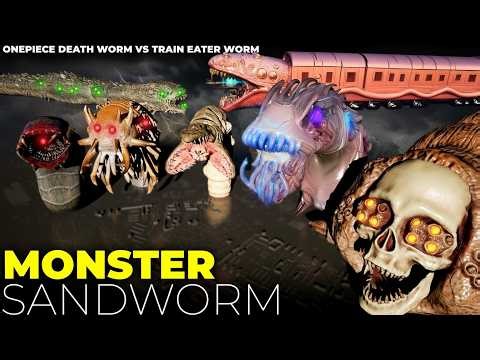 Worms vs Monster Sandworms Size Comparison 3D | Death Worm onepiece VS Train eater Worm vs Dune