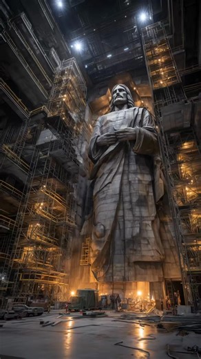 This behind-the-scenes look reveals a colossal Jesus sculpture under construction inside a massive factory, His figure slowly emerging from steel and stone as workers scaled scaffolds to bring the | Satisfying Sand Scenes