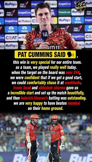 Pat Cummins Reacts to Historic Win Against MI! 🚨 244 Runs Chased #patcummins #wankhede #ipl2026