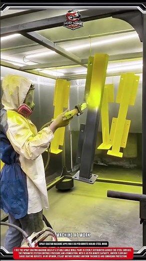 Spray Coating Machine Applying 5 kg Per Minute During Steel Work