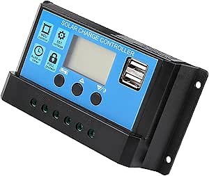 60A Solar Controller PWM 12V 24V Auto for Off-Grid Systems with LCD Display and 3-Stage Charging Industrial Microcontroller Built-in Protections for Batteries