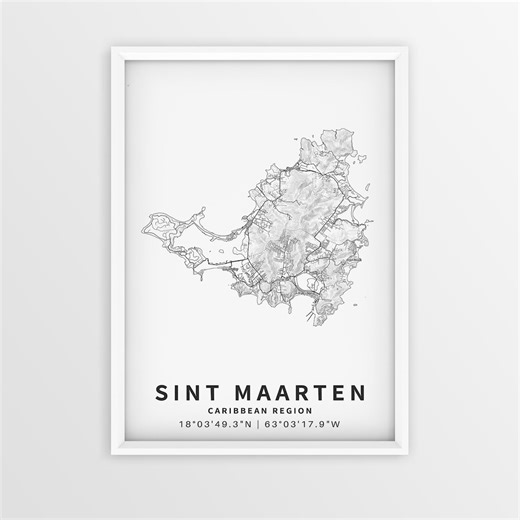 Sint Maarten Map, Saint Martin Caribbean Island Poster With City Names (digital Download) - Etsy Canada