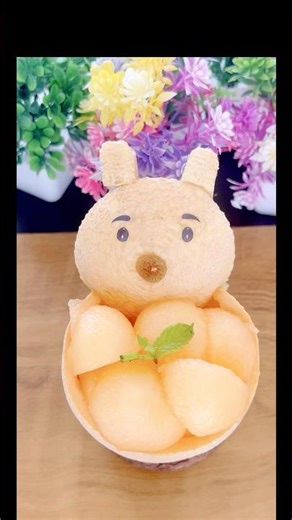 🐻5min Bear tutorial | creative fruit art🏆🍈Turned a Muskmelon into an Adorable Bear 🐻
