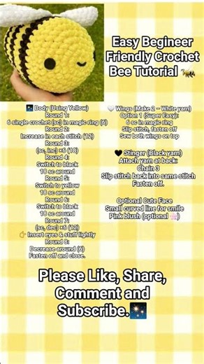 Easy Begineer Friendly Crochet Bee Tutorial 🐝