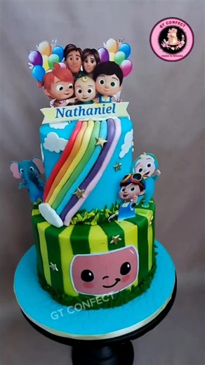 Cocomelon Birthday cake for boys 🎂🍰 #gtconfect #childrenscake #cocomeloncake #birthdaycakeideas #twotiercake