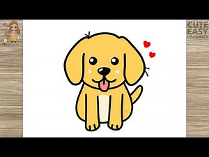 How to Draw Cute Puppy Easy | Golden Retriever Dog / Puppy Easy Drawing Easy
