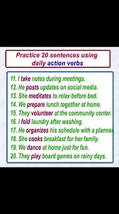 16K views · 399 reactions | Practice 20 sentences using daily action verbs #englishsentences #dailyenglish #English #learnspokenenglish #LearnEnglish #englishlanguage #advanceenglish #englishlearning #englishteacher #englishtips | English Learning | Facebook