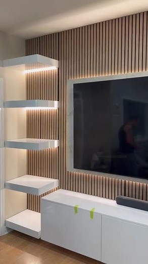 Finished Wood Slat TV Wall Installation | Decostria Canada