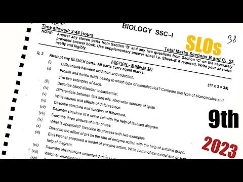 Biology 9 SSC- 1 Annual Paper 2023 | Federal Board